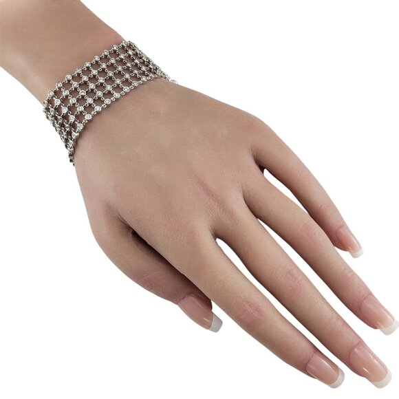 18 Karat White Gold Diamond 5 Row Mesh Bracelet #19590 - Picture 7 of 8